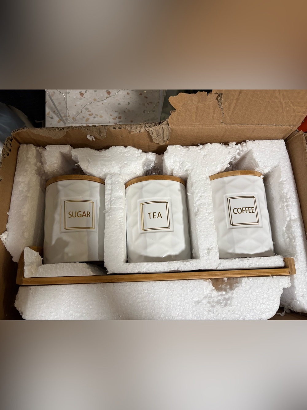 Set of 3 Ceramic Canisters for Sugar Coffee, Tea with Tray - Picture 7 of 17